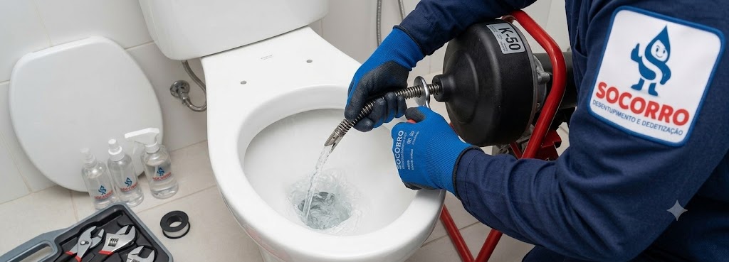 Profissional realizando Desentupidora de Vasos Sanitários em Penha