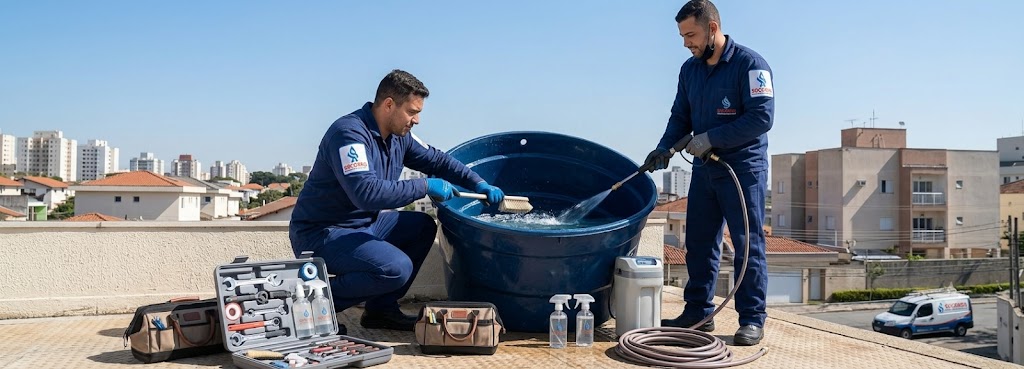 Profissional realizando Limpeza e Higienização de Caixas D'água em Penha